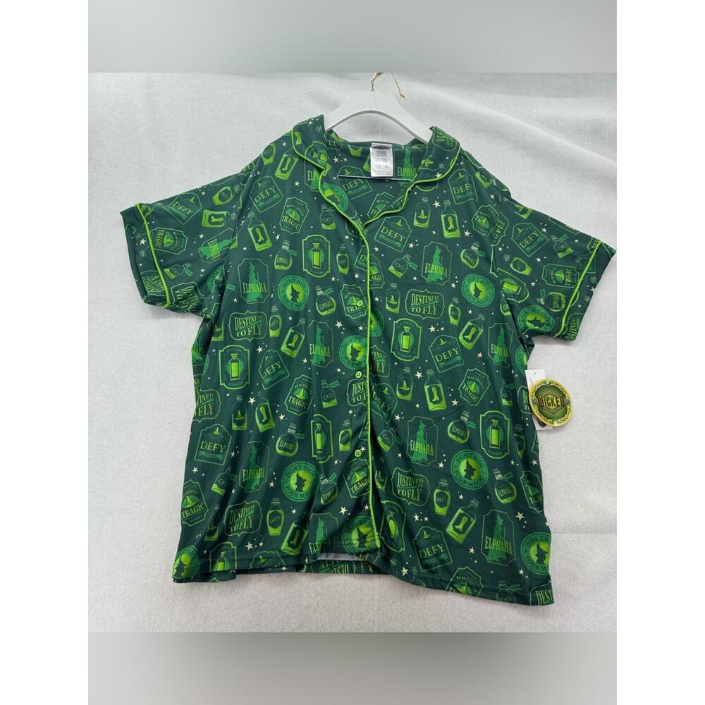 NWT Women’s Wicked 2 piece Pajama Set Button Up Shirt and Shorts Green size XXL - Picture 2 of 12